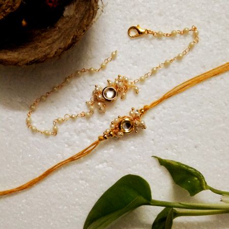 Unique Rakhi with Kundan and Acrylic Beads